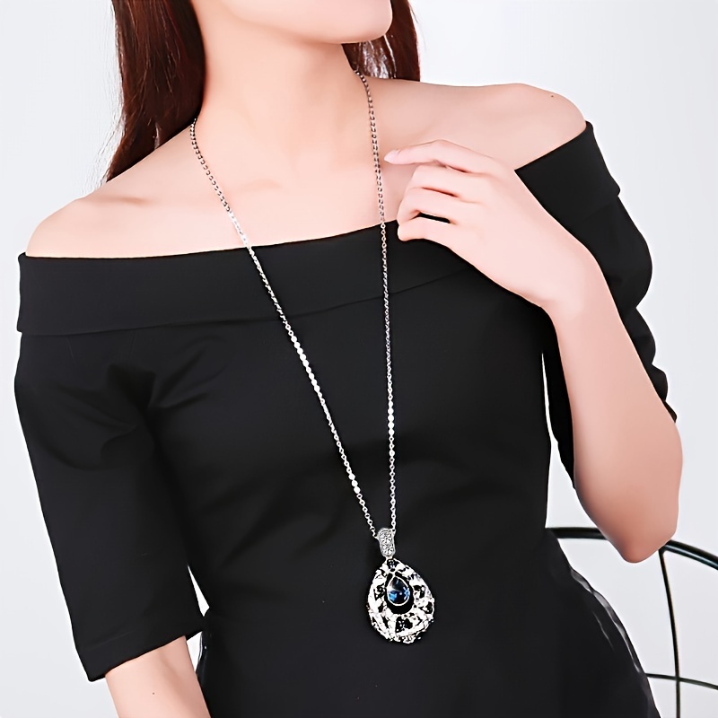 Long Necklace with Golden Artificial Crystal for Women
